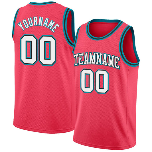 Custom Neon Pink White Black-Teal Authentic Basketball Jersey - Sky-Custom