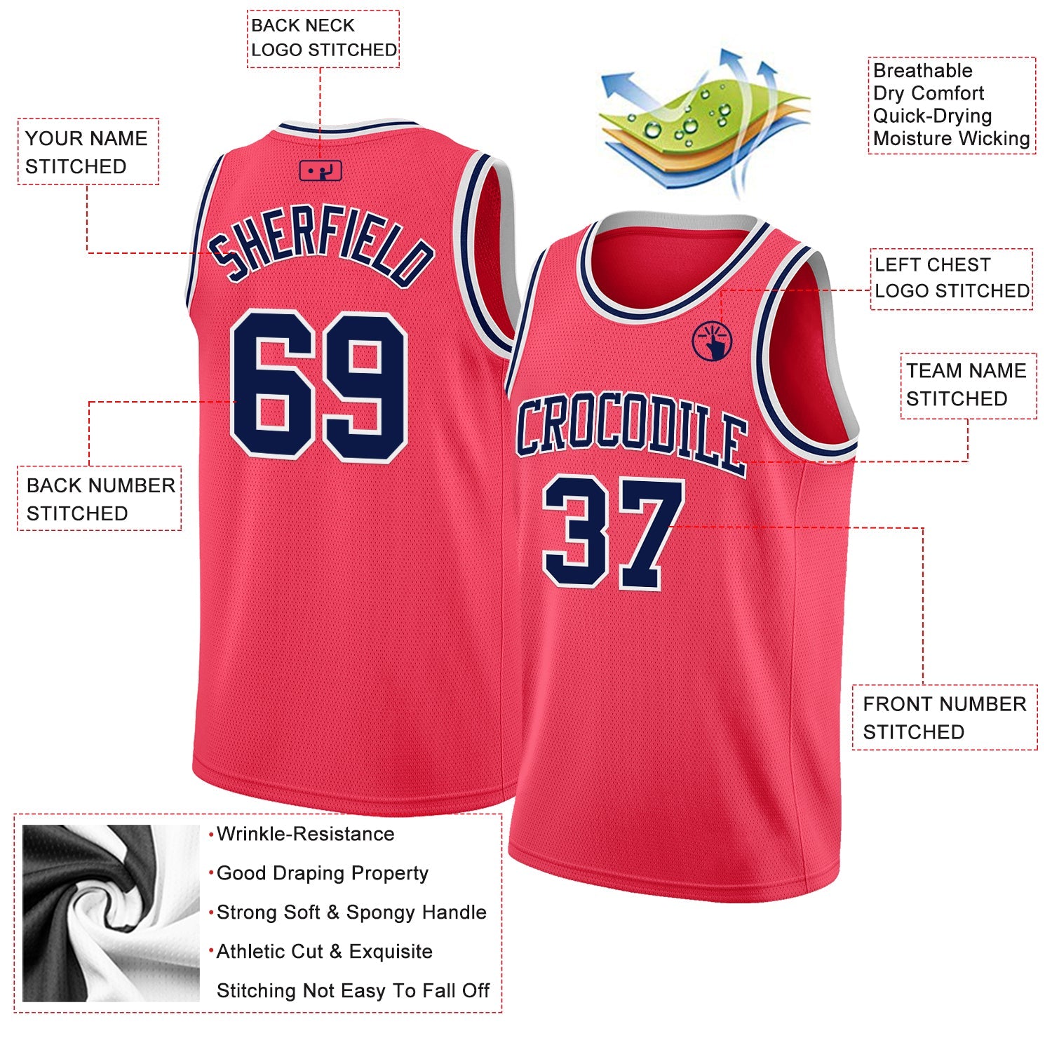 Custom Neon Pink Navy-White Authentic Basketball Jersey - Sky-Custom