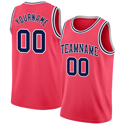 Custom Neon Pink Navy-White Authentic Basketball Jersey - Sky-Custom