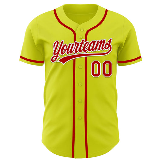 Custom Neon Yellow Red-White Authentic Baseball Jersey - Sky-Custom