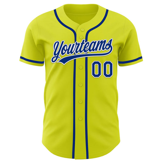 Custom Neon Yellow Royal-White Authentic Baseball Jersey - Sky-Custom