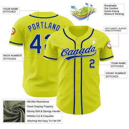Custom Neon Yellow Royal-White Authentic Baseball Jersey - Sky-Custom