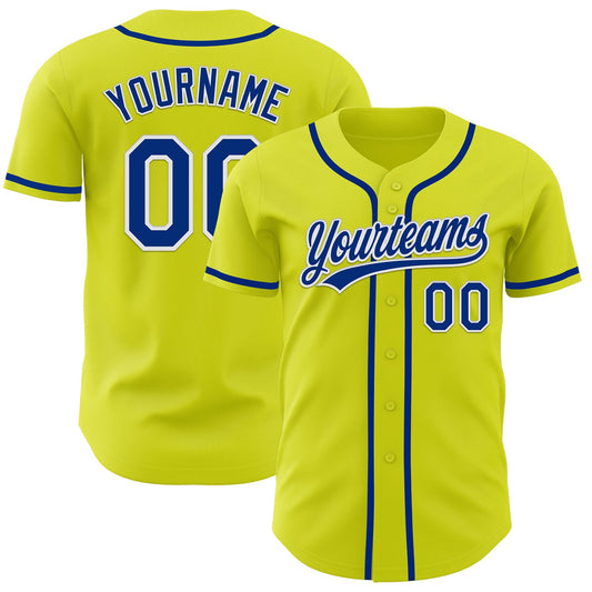 Custom Neon Yellow Royal-White Authentic Baseball Jersey - Sky-Custom