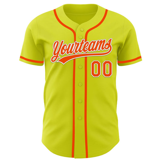 Custom Neon Yellow Orange-White Authentic Baseball Jersey - Sky-Custom