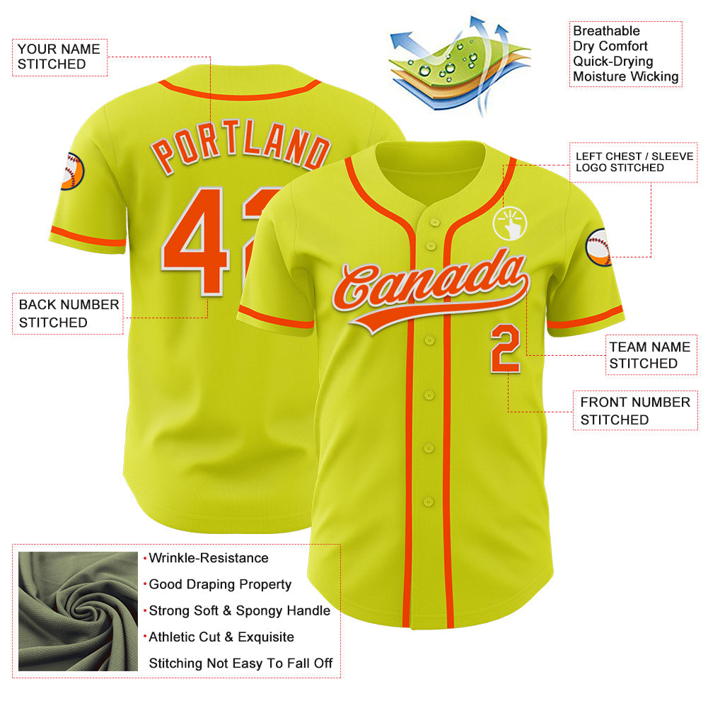 Custom Neon Yellow Orange-White Authentic Baseball Jersey - Sky-Custom