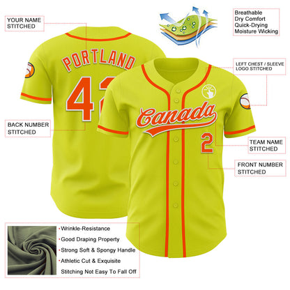 Custom Neon Yellow Orange-White Authentic Baseball Jersey - Sky-Custom