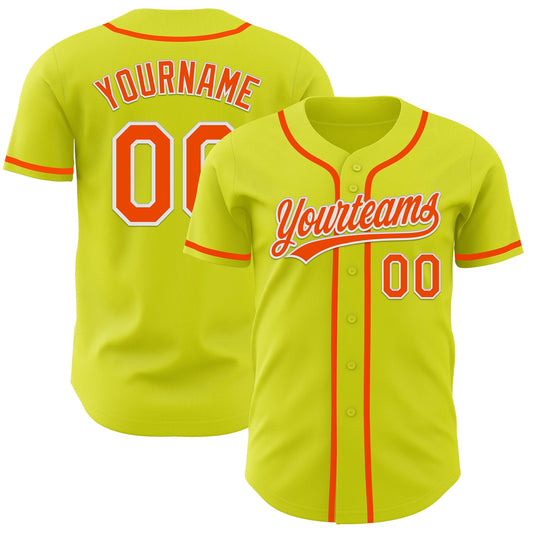 Custom Neon Yellow Orange-White Authentic Baseball Jersey - Sky-Custom