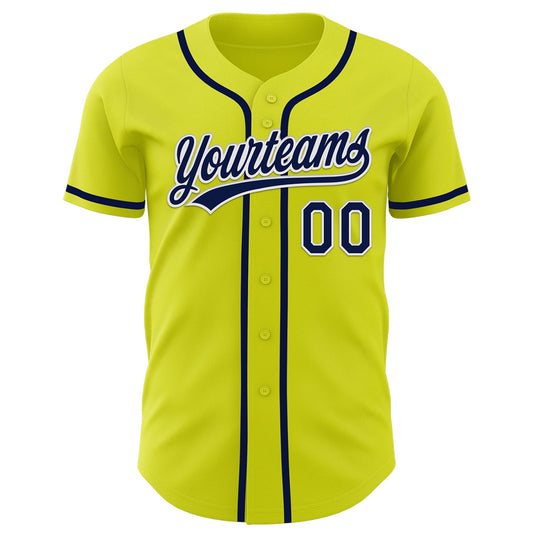 Custom Neon Yellow Navy-White Authentic Baseball Jersey - Sky-Custom