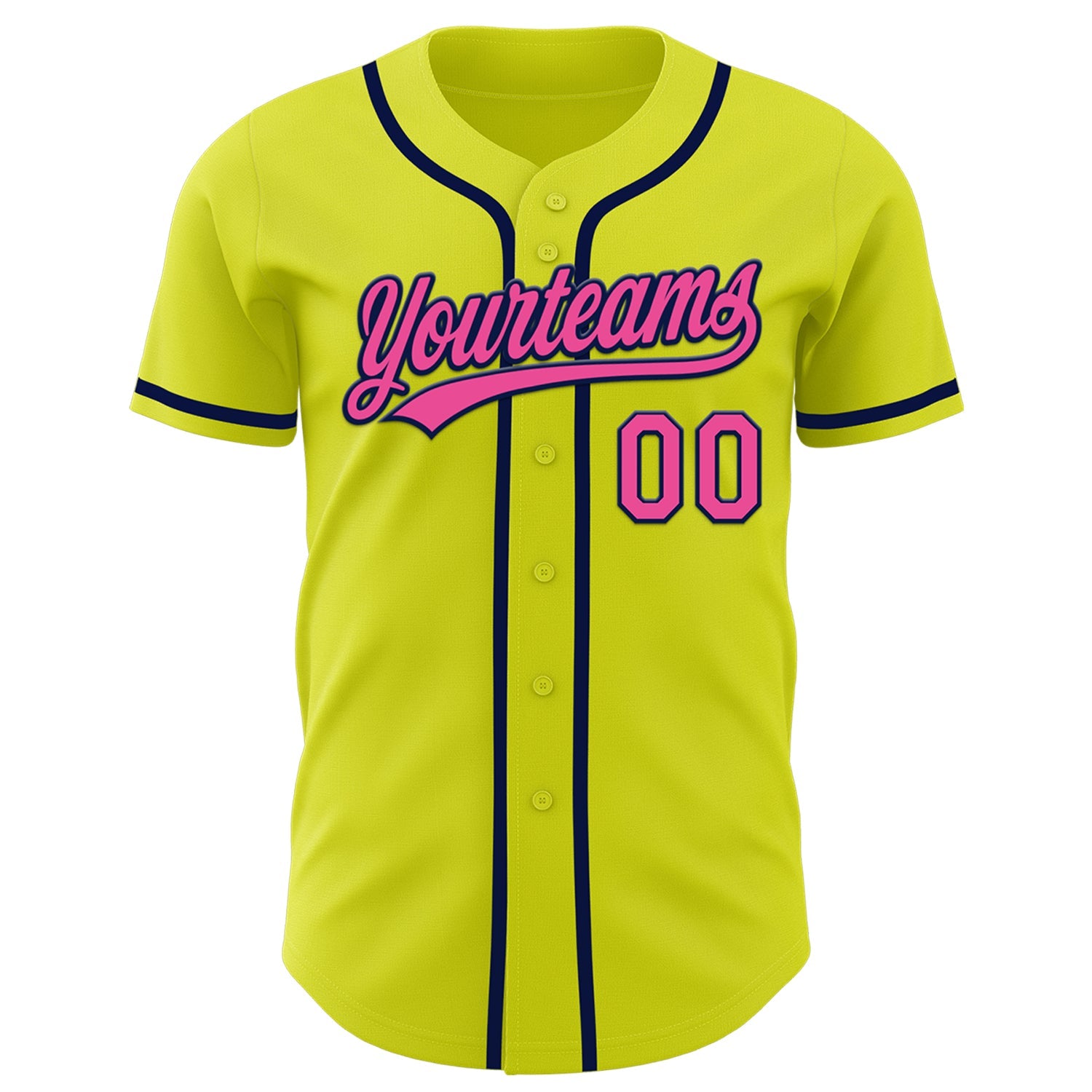 Custom Neon Yellow Pink-Navy Authentic Baseball Jersey - Sky-Custom