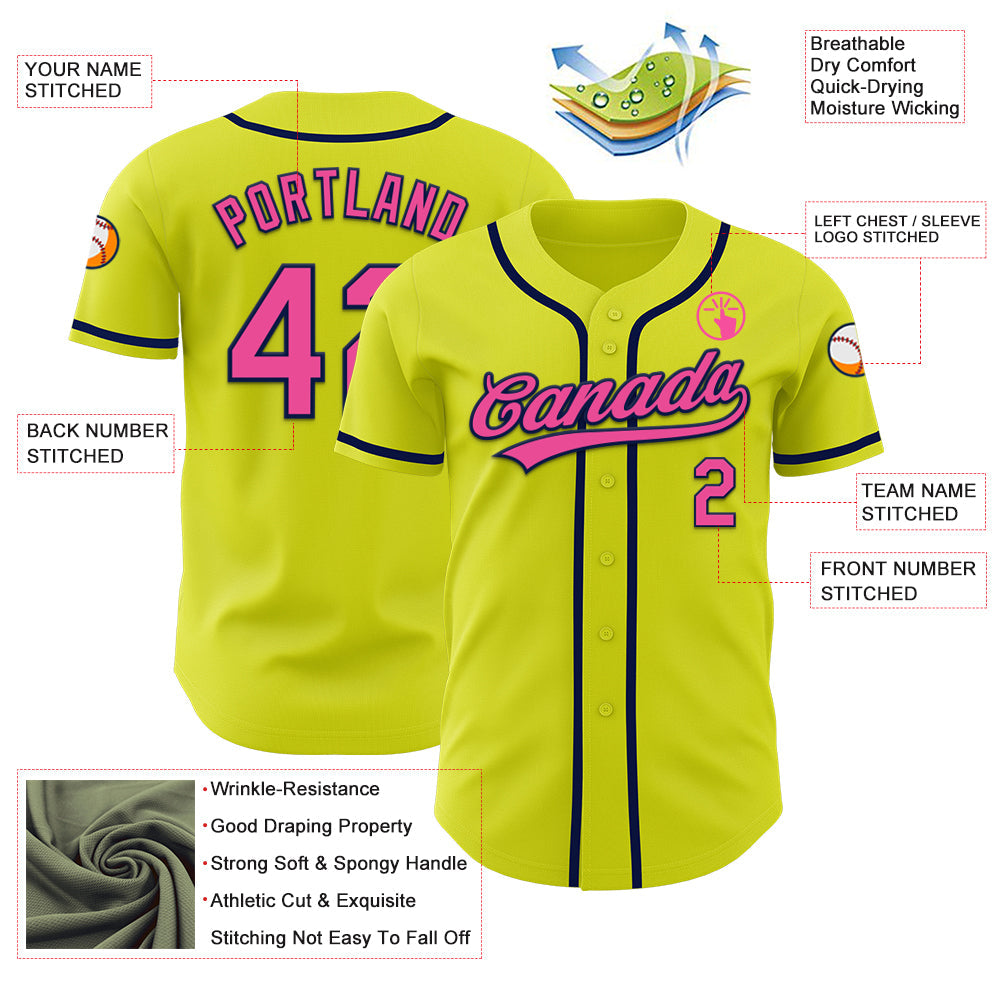 Custom Neon Yellow Pink-Navy Authentic Baseball Jersey - Sky-Custom