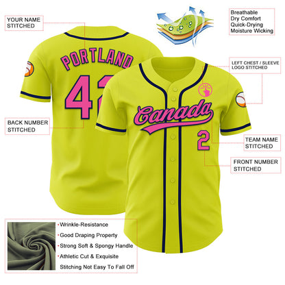 Custom Neon Yellow Pink-Navy Authentic Baseball Jersey - Sky-Custom