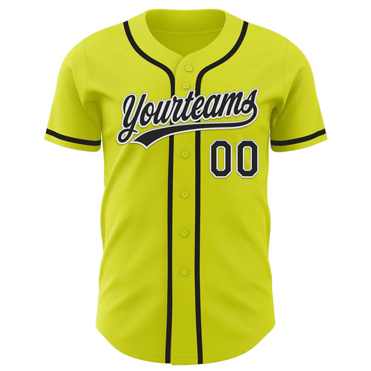 Custom Neon Yellow Black-White Authentic Baseball Jersey - Sky-Custom