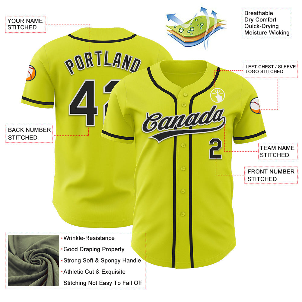 Custom Neon Yellow Black-White Authentic Baseball Jersey - Sky-Custom