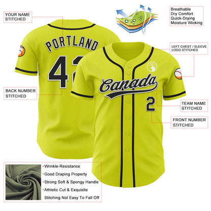 Custom Neon Yellow Black-White Authentic Baseball Jersey - Sky-Custom