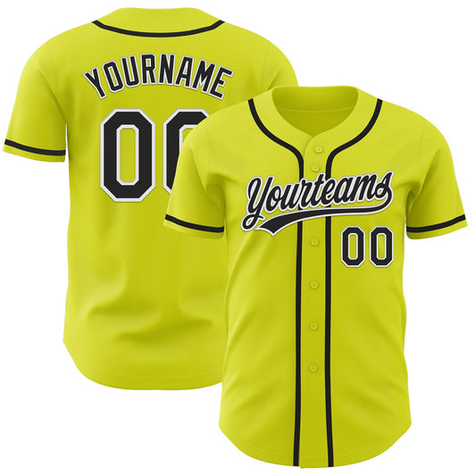 Custom Neon Yellow Black-White Authentic Baseball Jersey - Sky-Custom