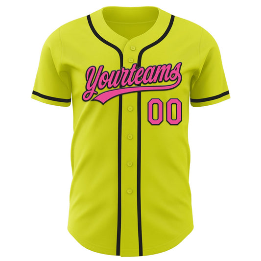 Custom Neon Yellow Pink-Black Authentic Baseball Jersey - Sky-Custom