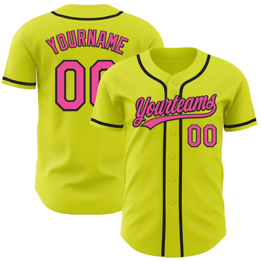 Custom Neon Yellow Pink-Black Authentic Baseball Jersey - Sky-Custom