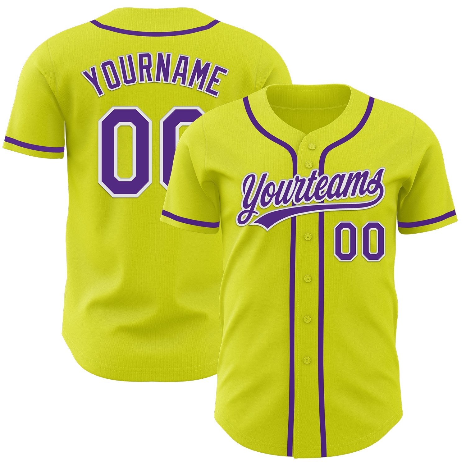 Custom Neon Yellow Purple-White Authentic Baseball Jersey - Sky-Custom