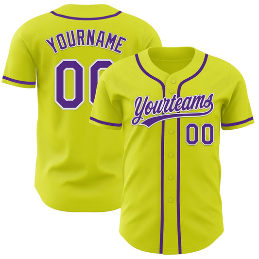 Custom Neon Yellow Purple-White Authentic Baseball Jersey - Sky-Custom