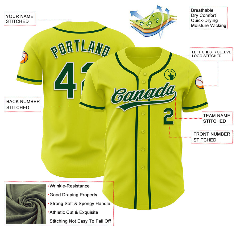 Custom Neon Yellow Green-White Authentic Baseball Jersey - Sky-Custom