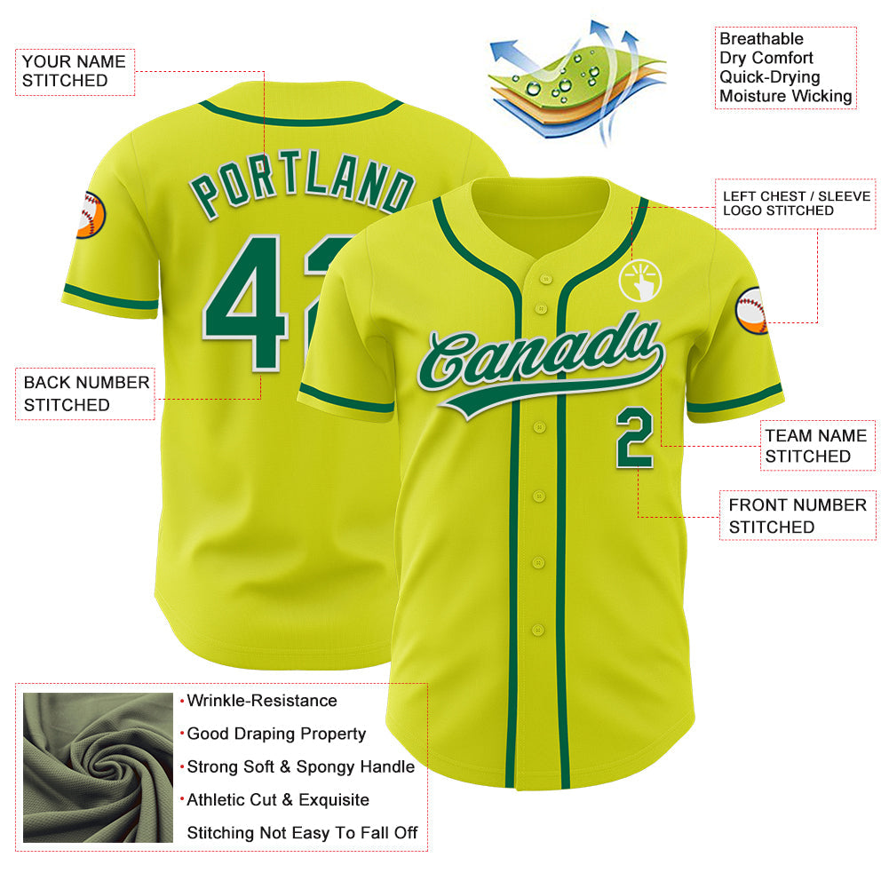 Custom Neon Yellow Kelly Green-White Authentic Baseball Jersey - Sky-Custom