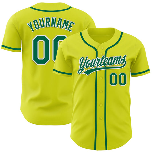 Custom Neon Yellow Kelly Green-White Authentic Baseball Jersey - Sky-Custom