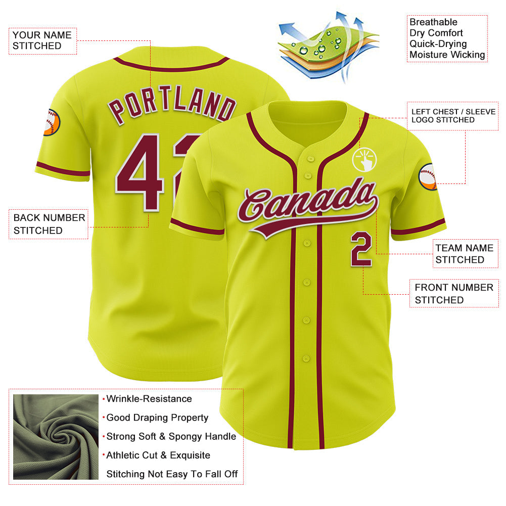Custom Neon Yellow Crimson-White Authentic Baseball Jersey - Sky-Custom
