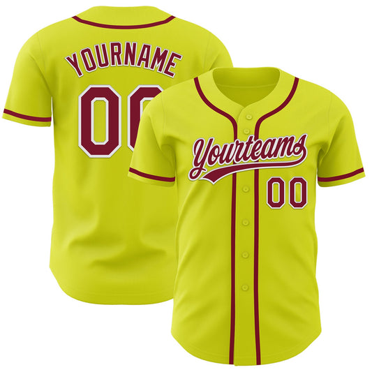 Custom Neon Yellow Crimson-White Authentic Baseball Jersey - Sky-Custom