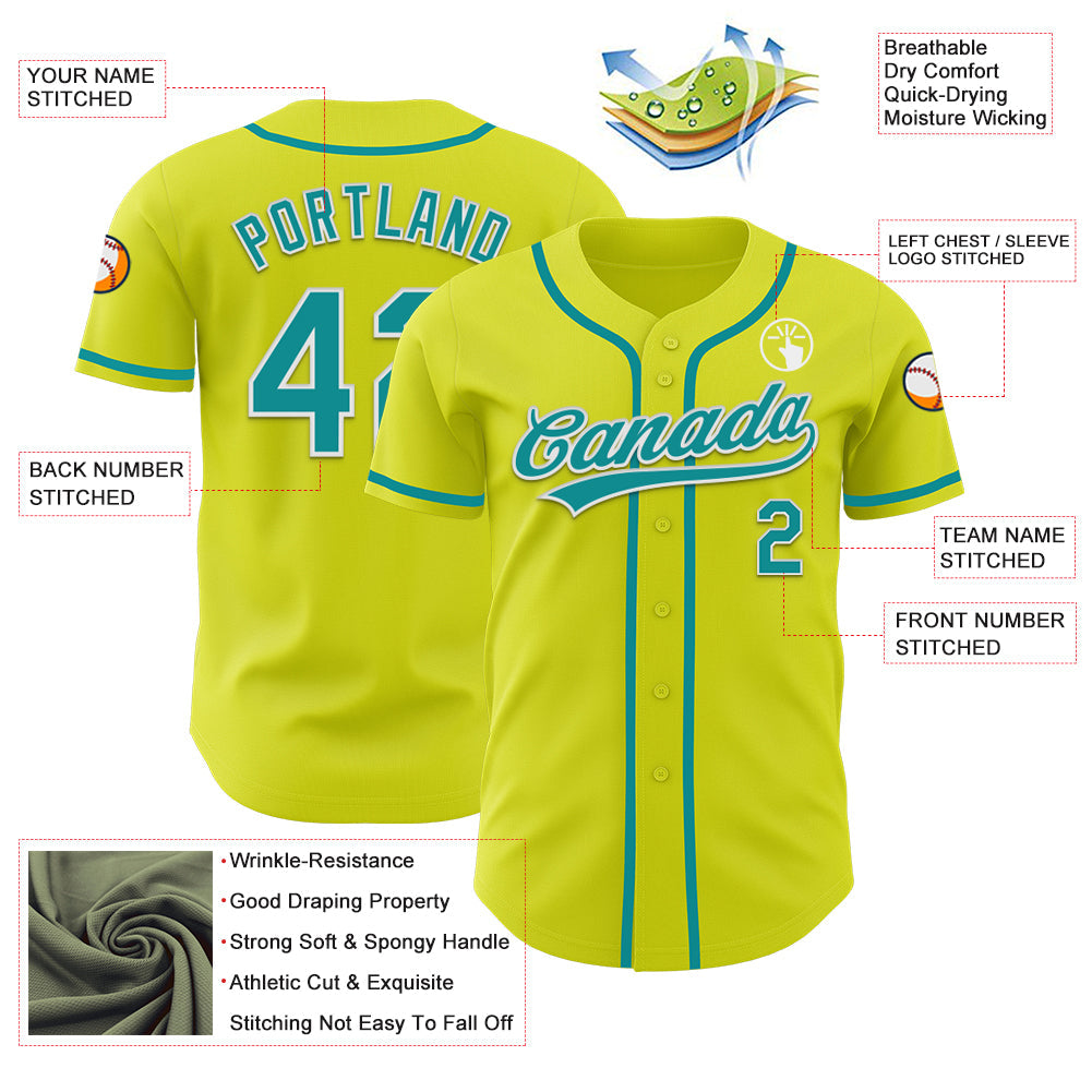 Custom Neon Yellow Teal-White Authentic Baseball Jersey - Sky-Custom