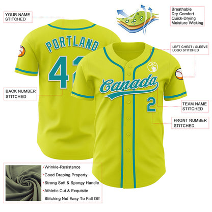 Custom Neon Yellow Teal-White Authentic Baseball Jersey - Sky-Custom