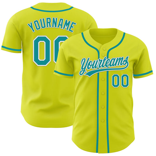 Custom Neon Yellow Teal-White Authentic Baseball Jersey - Sky-Custom
