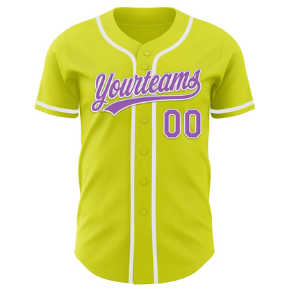 Custom Neon Yellow Medium Purple-White Authentic Baseball Jersey - Sky-Custom