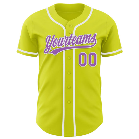 Custom Neon Yellow Medium Purple-White Authentic Baseball Jersey - Sky-Custom