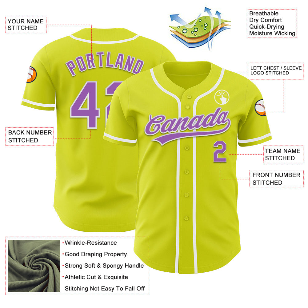 Custom Neon Yellow Medium Purple-White Authentic Baseball Jersey - Sky-Custom