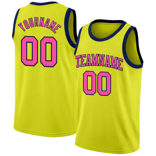 Custom Neon Yellow Pink-Navy Authentic Basketball Jersey - Sky-Custom