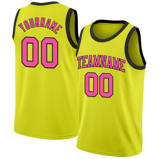 Custom Neon Yellow Pink-Black Authentic Basketball Jersey - Sky-Custom