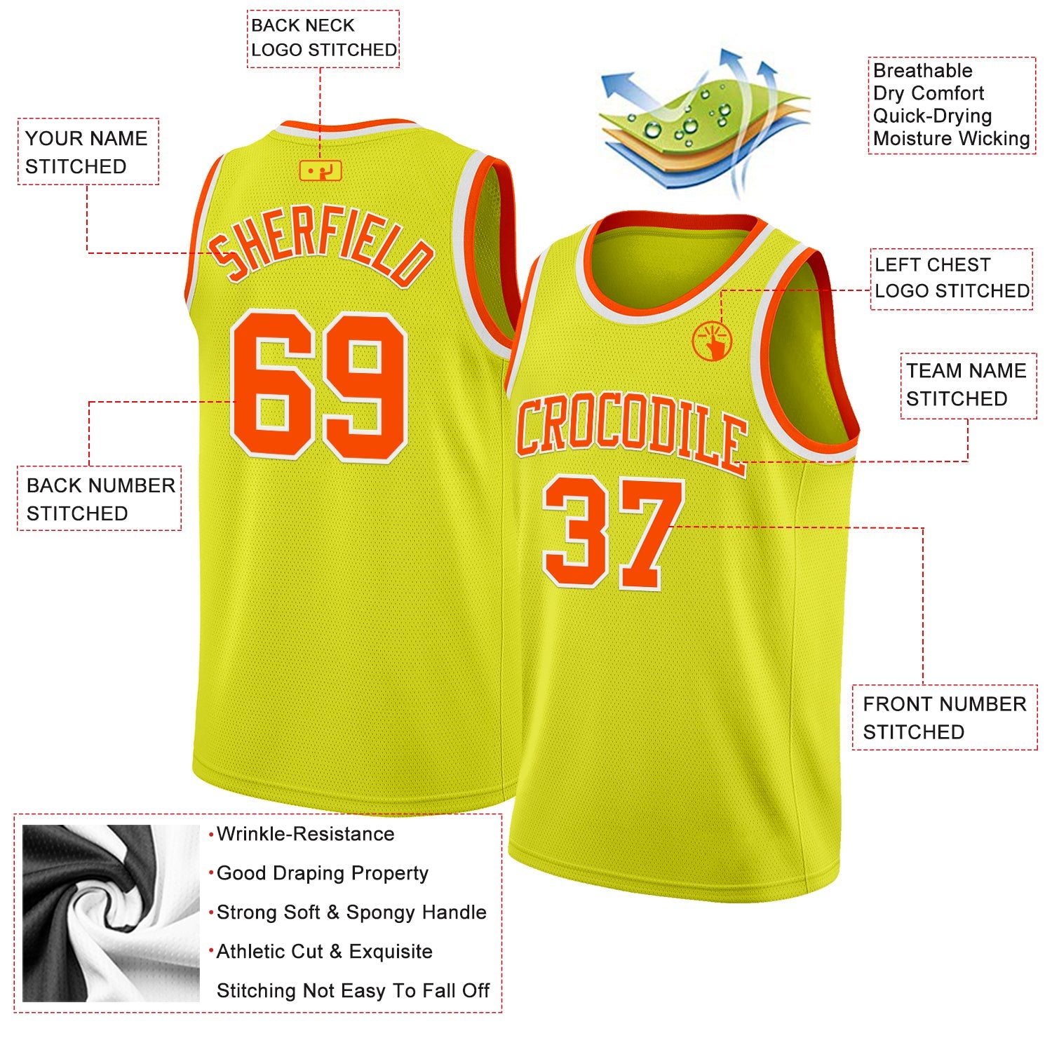 Custom Neon Yellow Orange-White Authentic Basketball Jersey - Sky-Custom