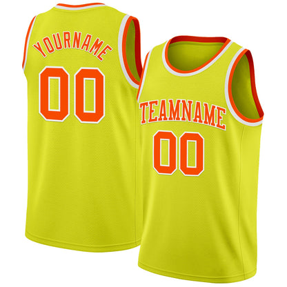 Custom Neon Yellow Orange-White Authentic Basketball Jersey - Sky-Custom