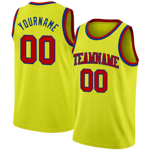 Custom Neon Yellow Red-Royal Authentic Basketball Jersey - Sky-Custom