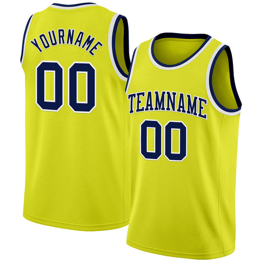 Custom Neon Yellow Navy-White Authentic Basketball Jersey - Sky-Custom