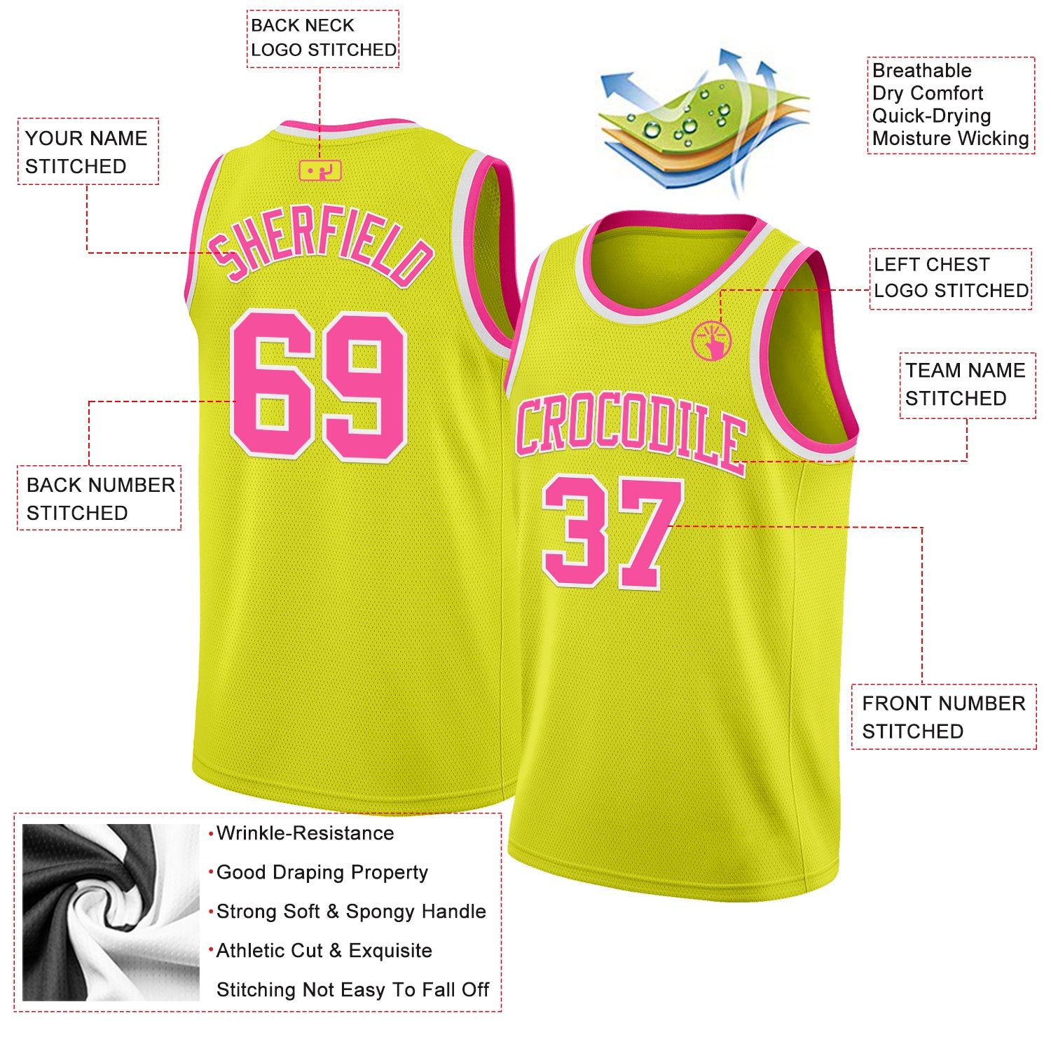 Custom Neon Yellow Pink-White Authentic Basketball Jersey - Sky-Custom