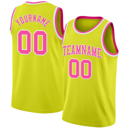 Custom Neon Yellow Pink-White Authentic Basketball Jersey - Sky-Custom
