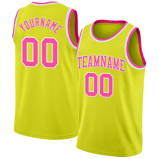 Custom Neon Yellow Pink-White Authentic Basketball Jersey - Sky-Custom