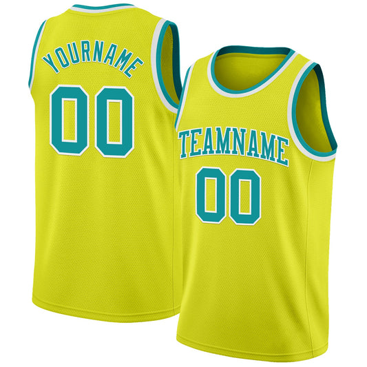 Custom Neon Yellow Teal-White Authentic Basketball Jersey - Sky-Custom