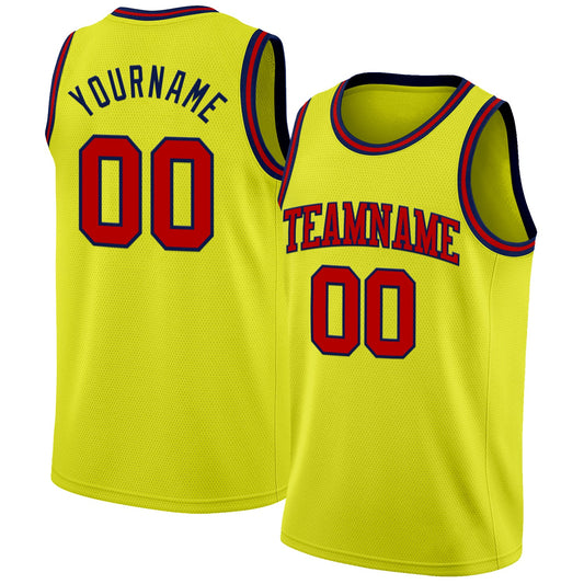 Custom Neon Yellow Red-Navy Authentic Basketball Jersey - Sky-Custom