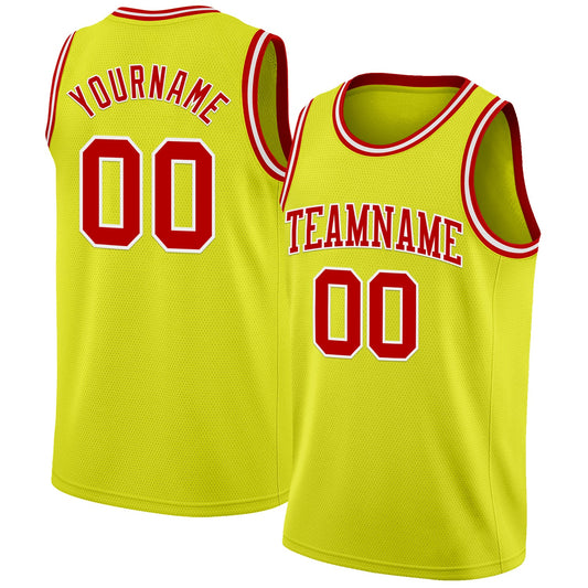 Custom Neon Yellow Red-White Authentic Basketball Jersey - Sky-Custom
