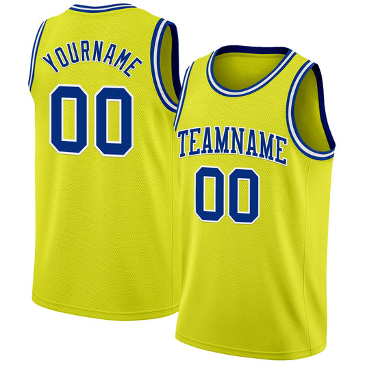 Custom Neon Yellow Royal-White Authentic Basketball Jersey - Sky-Custom