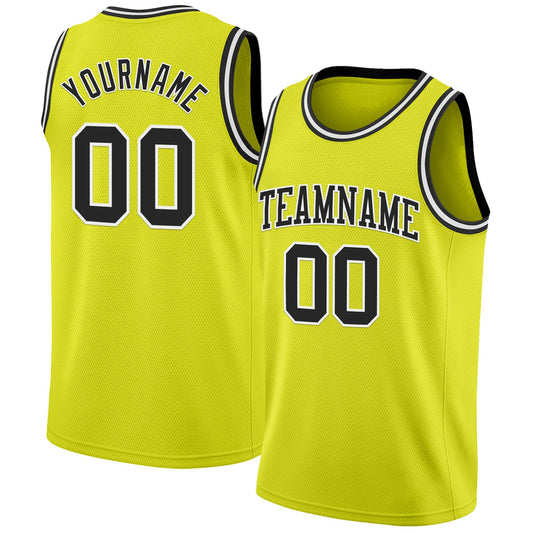 Custom Neon Yellow Black-White Authentic Basketball Jersey - Sky-Custom