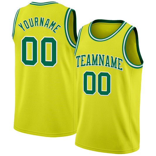 Custom Neon Yellow Kelly Green-White Authentic Basketball Jersey - Sky-Custom
