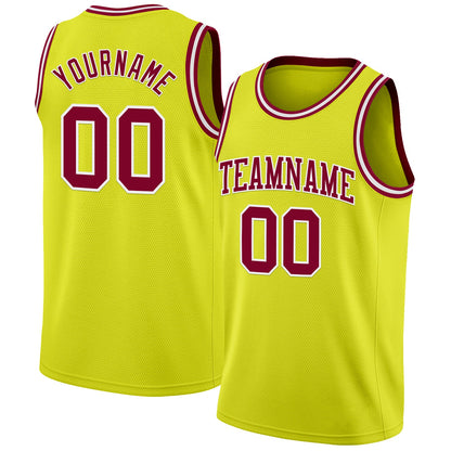 Custom Neon Yellow Maroon-White Authentic Basketball Jersey - Sky-Custom